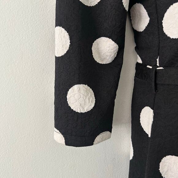 Smashed Lemon Women's Black Polka Dot Tie Waist 3/4 Sleeve Fit and Flare Dress 8 - Picture 5 of 9